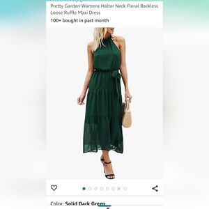Pretty Long Green Halter Dress Loose Ruffle Maxi